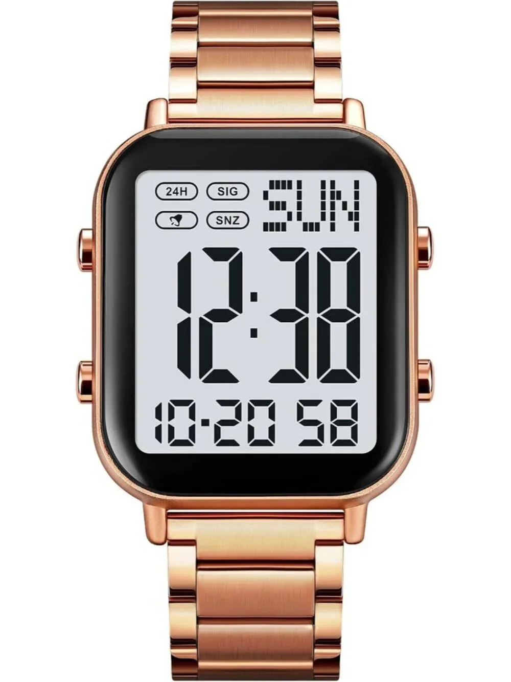 Unisex Rose Gold White Analog Stainless Steel Waterproof Square Digital Watch
